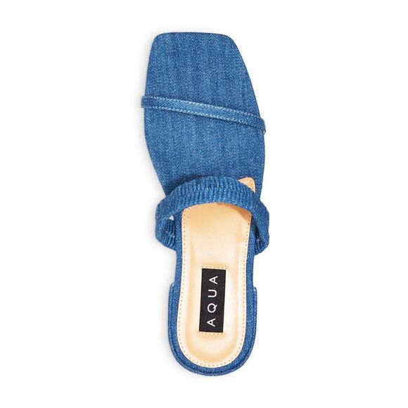 AQUA Womens Blue Stretch Livi Square Toe Block Heel Slip On Slide Sandals 6.5 M - Picture 3 of 3